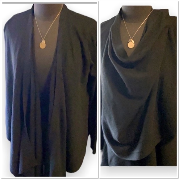 NEW Club Monaco Sweater. Black waterfall cardigan/wrap. Wool blend. - Picture 1 of 9